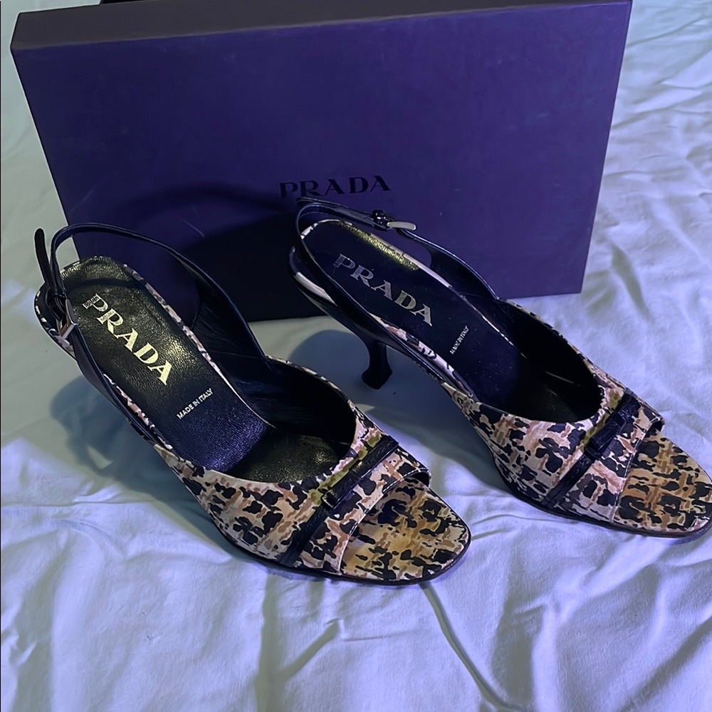 Prada Women's Black and Brown Slingback Heels